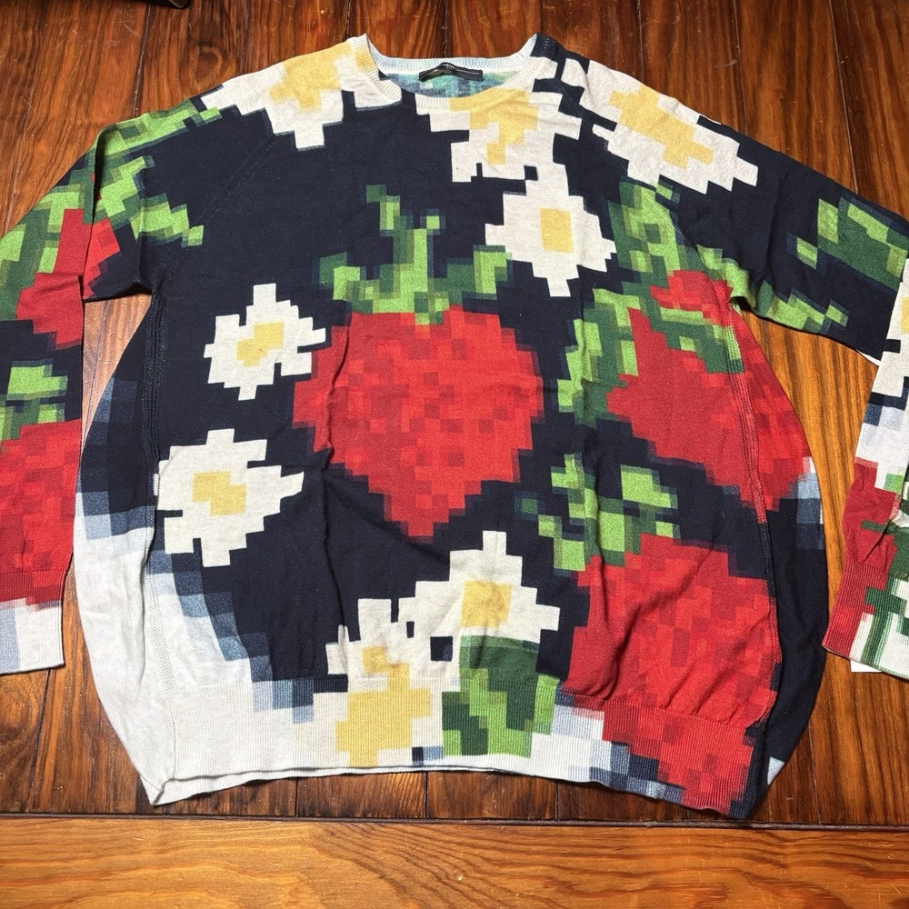 High Use Claire Campbell Digital Pixel Strawberry Daisy Pullover Sweater S New